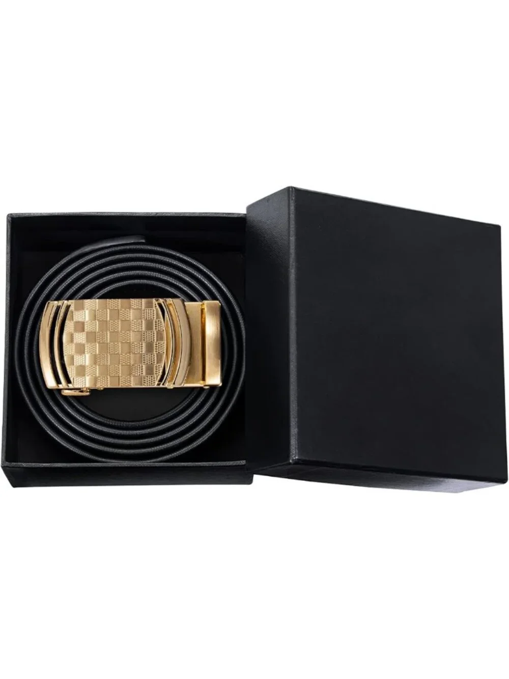 Men's Adjustable Leather Ratchet Belt with Gold Click Buckle - Stylish